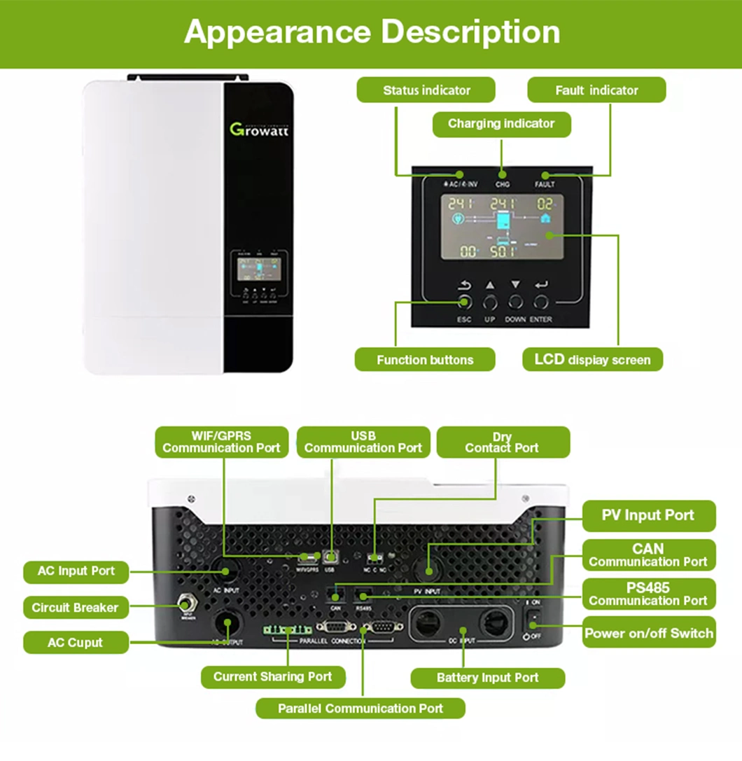 "Growatt off Grid Hybrid Solar Inverter 5000es 5kw with 3 Years Warranty Replace Boards Free"