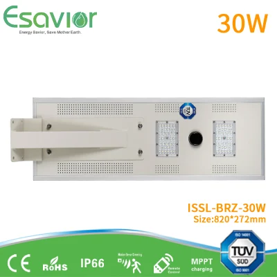 Esavior 30 W solarbetriebene, integrierte All-in-One-Solar-LED-Leuchte, Straßen-/Wege-/Gartenleuchte, Bewegungsmelder, energiesparende Außenleuchte